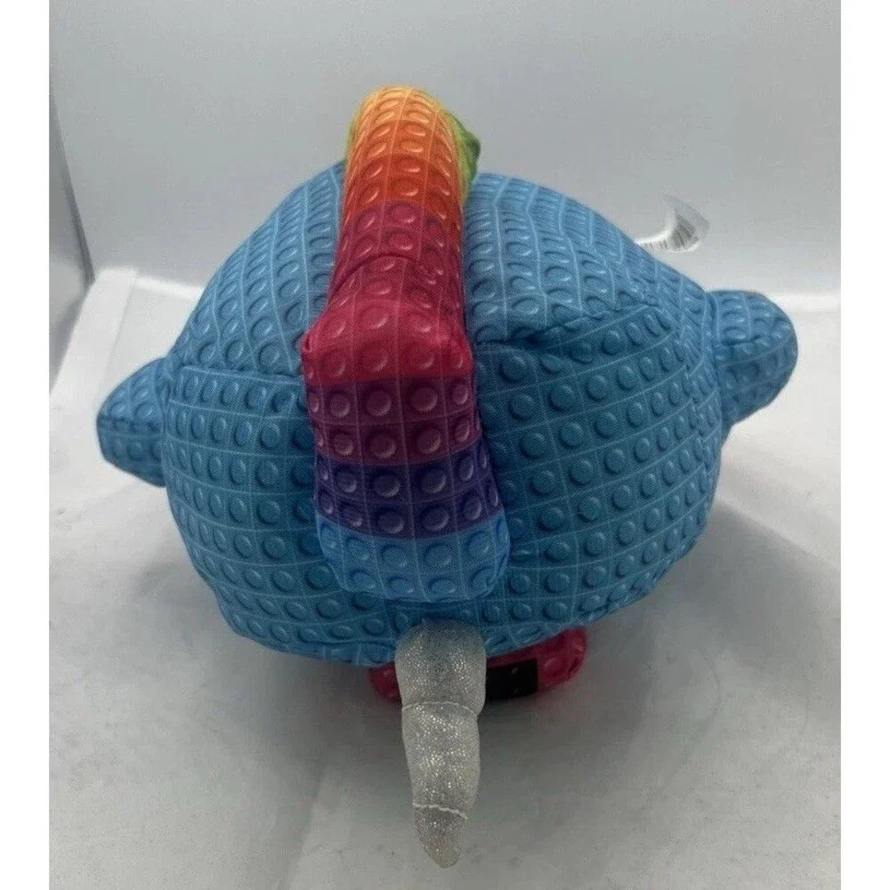 Nanco Blue Unicorn Plush 10” Pixel Block Style Stuffed Animal Pink White Toy